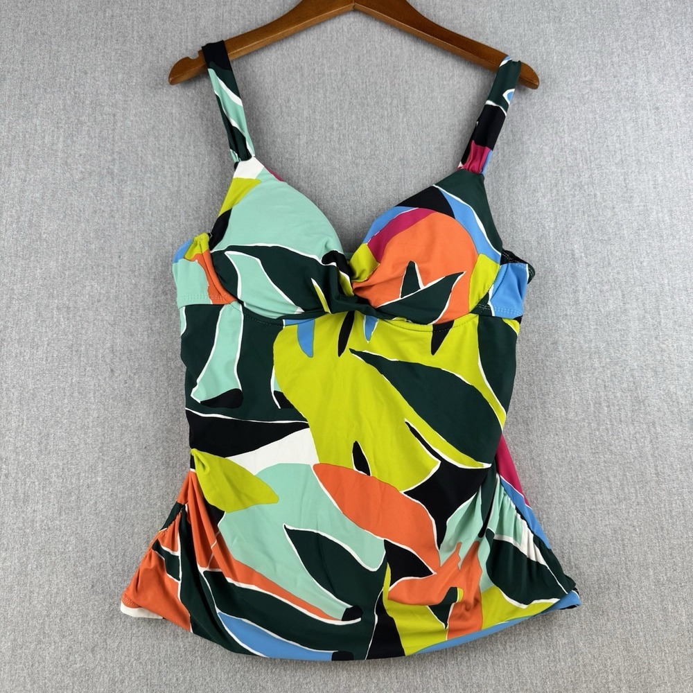 Anne Cole Swim Tankini Top Women 36B 34C Multicolor Tropical Ruched Swimwear